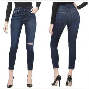 GOOD AMERICAN Good Legs Crop Size 6 28 Distressed Skinny Jeans Medium Wash EUC
